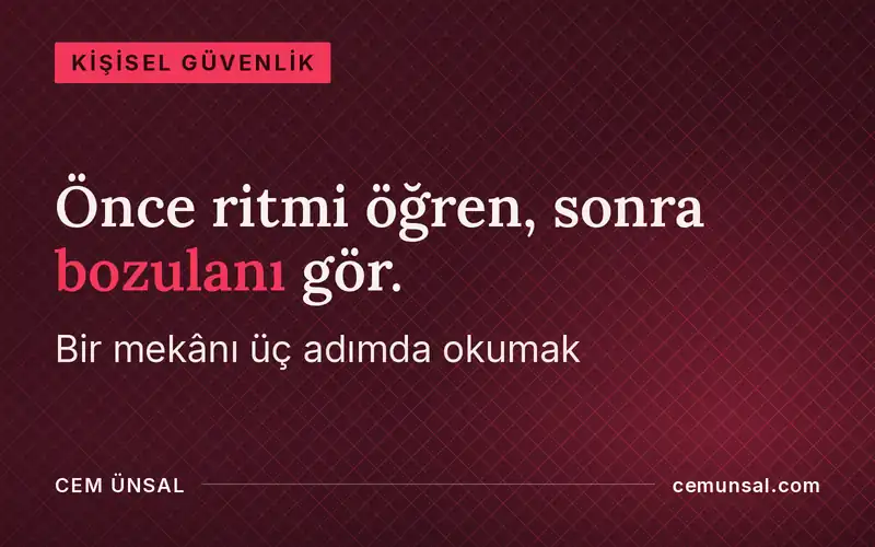 Bir Kafeye Güvenlik Uzmanı Gibi Gir: 3 Adımda Alan Okuryazarlığı (Akış, Anormallik, Çıkışlar) · Önce ritmi öğren, sonra bozulanı gör.