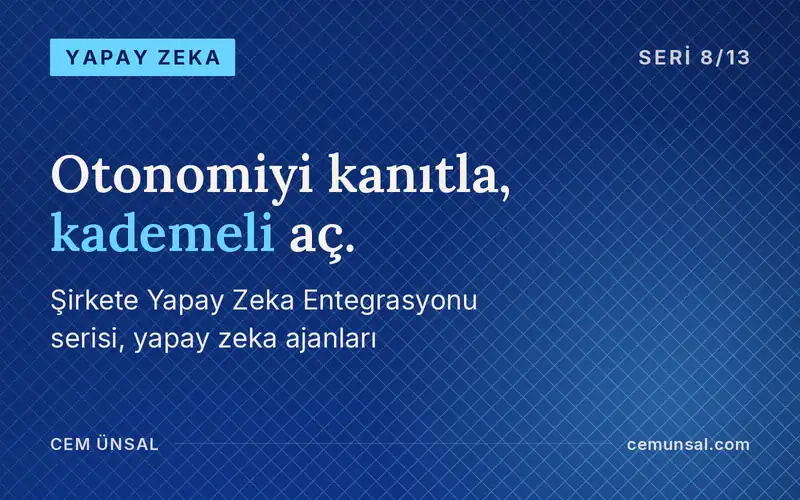 Yapay Zeka Ajanlarını Kim Kurar? Ekip, Otonomi ve Gerçekçi Hedef · Otonomiyi kanıtla, kademeli aç.