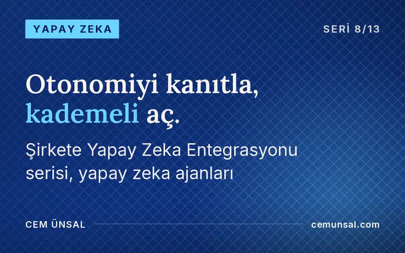 Yapay Zeka Ajanlarını Kim Kurar? Ekip, Otonomi ve Gerçekçi Hedef · Otonomiyi kanıtla, kademeli aç.