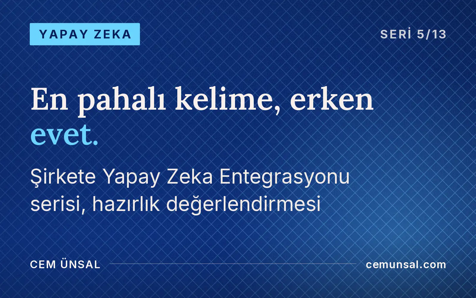Yapay Zeka Kararından Önce. Veri, Altyapı, Yetenek ve Kültürde Hazırlık Değerlendirmesi · En pahalı kelime, erken evet.