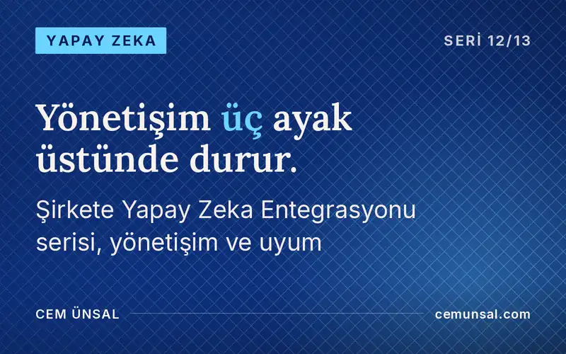 Yapay Zeka Risklerini Nasıl Yönetirsiniz? Yönetişim, KVKK ve EU AI Act · Yönetişim üç ayak üstünde durur.